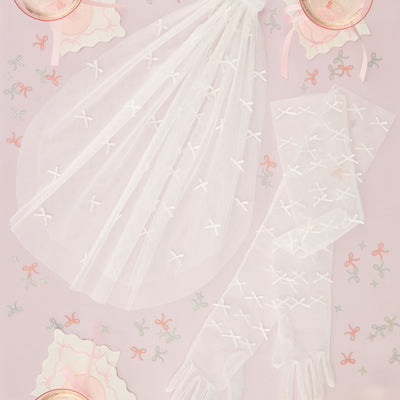 Tying the Knot Duo - mini bows veil + gloves
