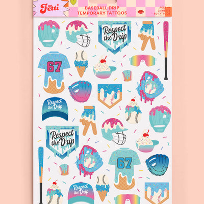 Baseball Drip Tattoos - 2 sheets of tattoos