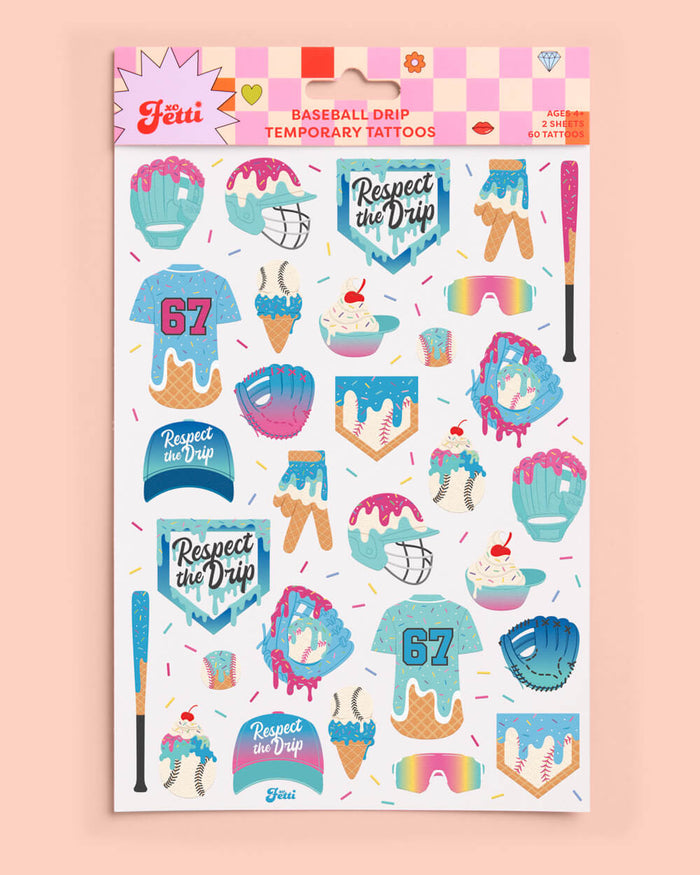 Baseball Drip Tattoos - 2 sheets of tattoos