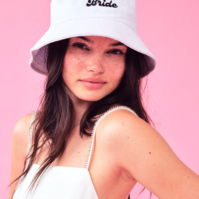 Bride Bucket Hat - embroidered cotton hat
