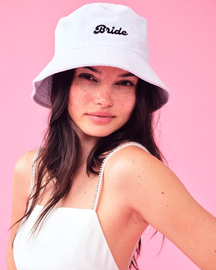 Bride Bucket Hat - embroidered cotton hat