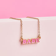 Babe to Be Necklace - pink enamel necklace