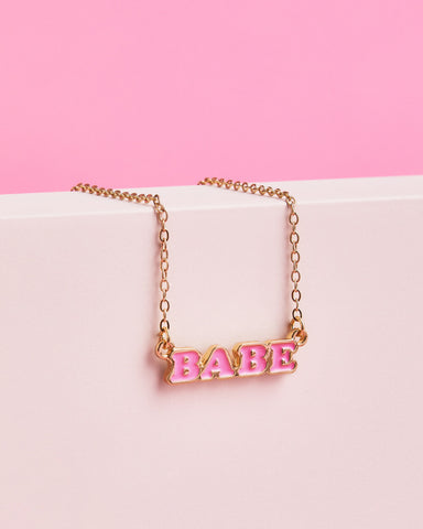 Babe to Be Necklace - pink enamel necklace