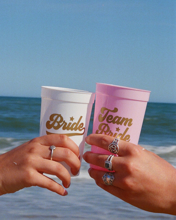 Beaches Booze & Besties Party Stadium Tumblers with Lids + Straws