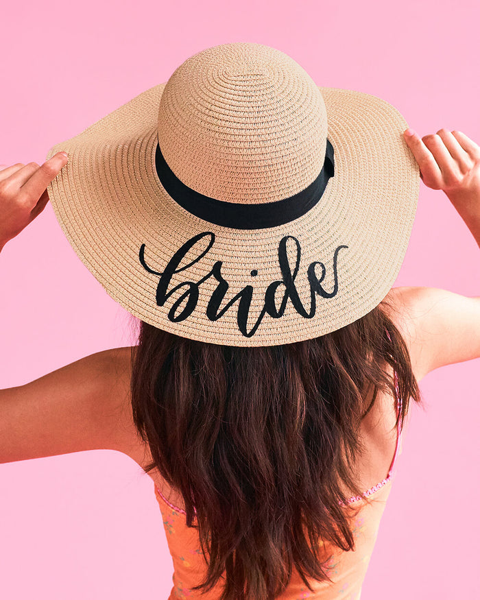 Poolside Bride Hat - tan + black sun hat