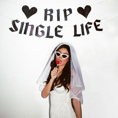 RIP Single Life Banner - black glitter banner