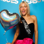 Birthday Girl Sash - black silk + silver foil