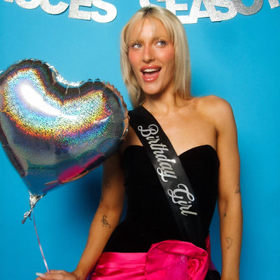 Birthday Girl Sash - black silk + silver foil