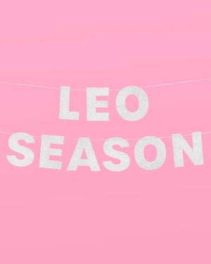 Leo Season Banner - silver glitter banner