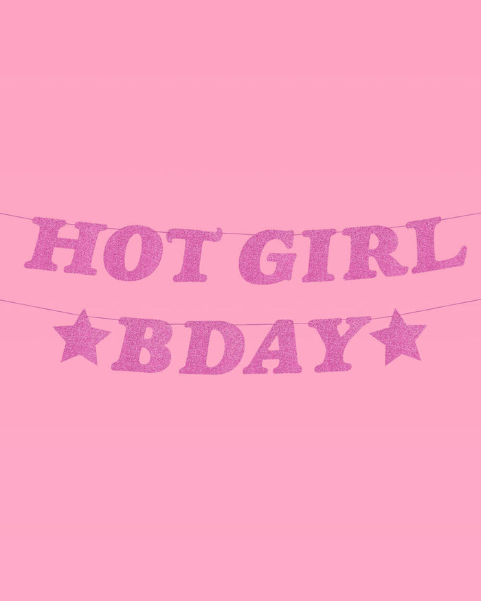 Hot Girl Bday Banner - purple glitter banner