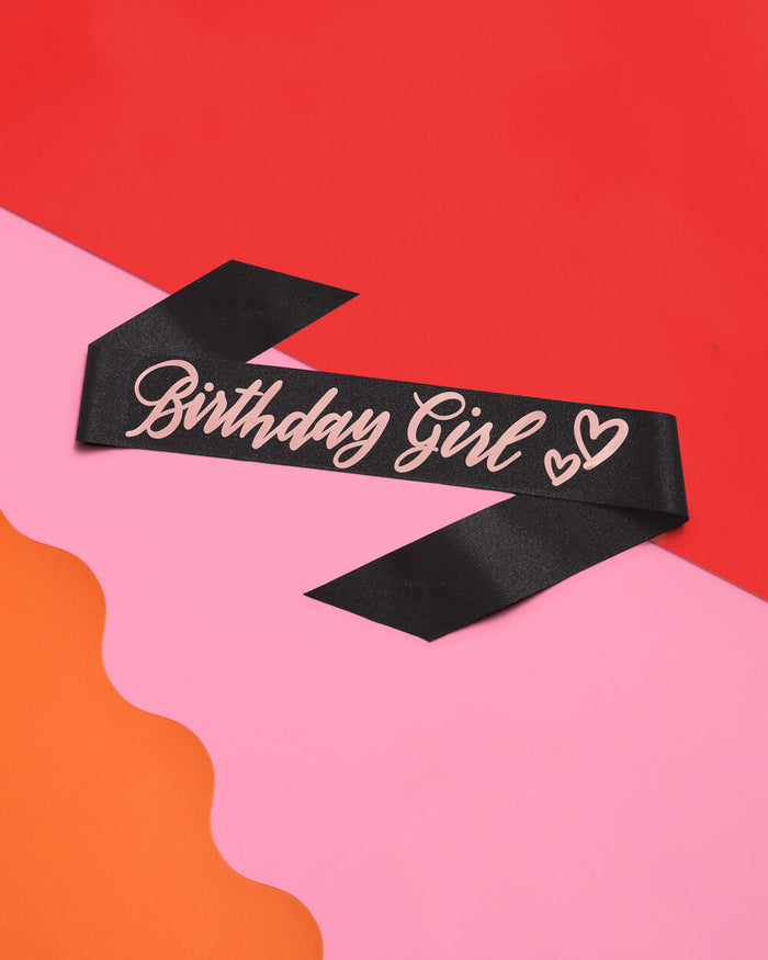 Bday Bash Sash - black glitter + rose gold foil