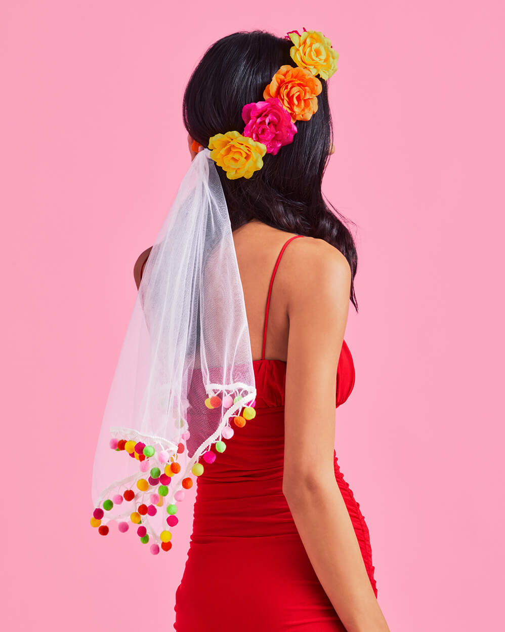 Final Fiesta Veil - flower pom pom veil