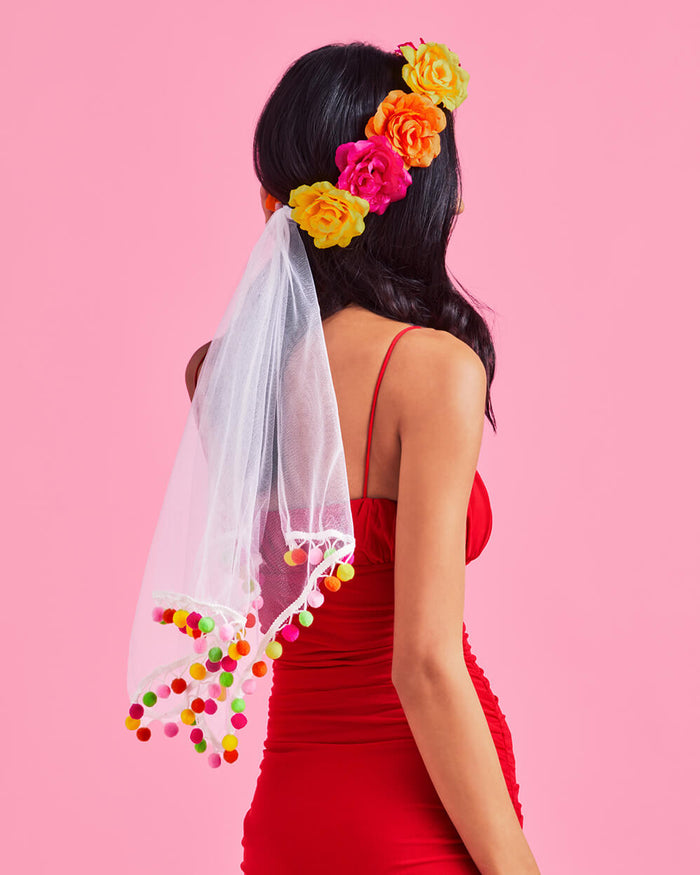 Final Fiesta Veil - flower pom pom veil