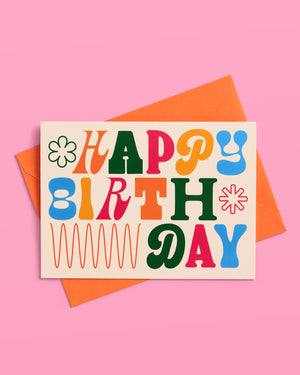 Funky Bday Cards - 4 blank cards