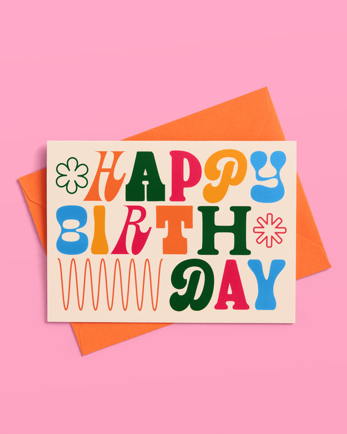 Funky Bday Cards - 4 blank cards