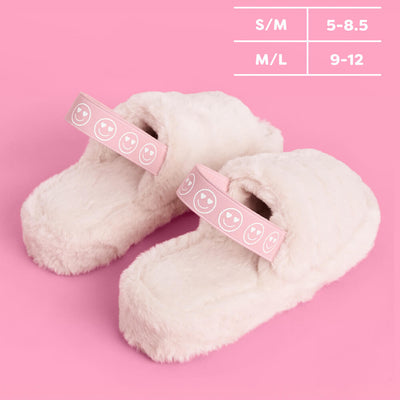 Smiley Slippers - blush fur slippers