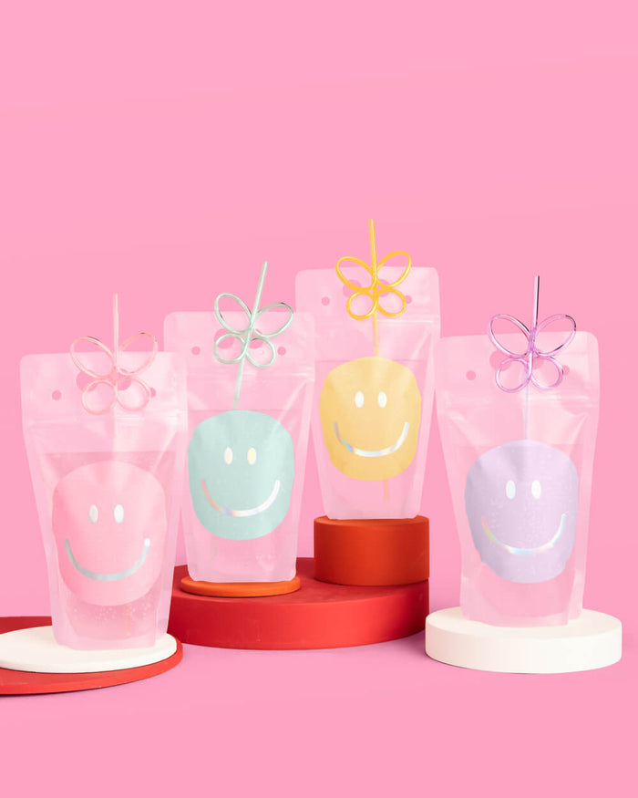 ArtCreativity Smile Face Sipper Cups with Straws & Lids, Set of 12