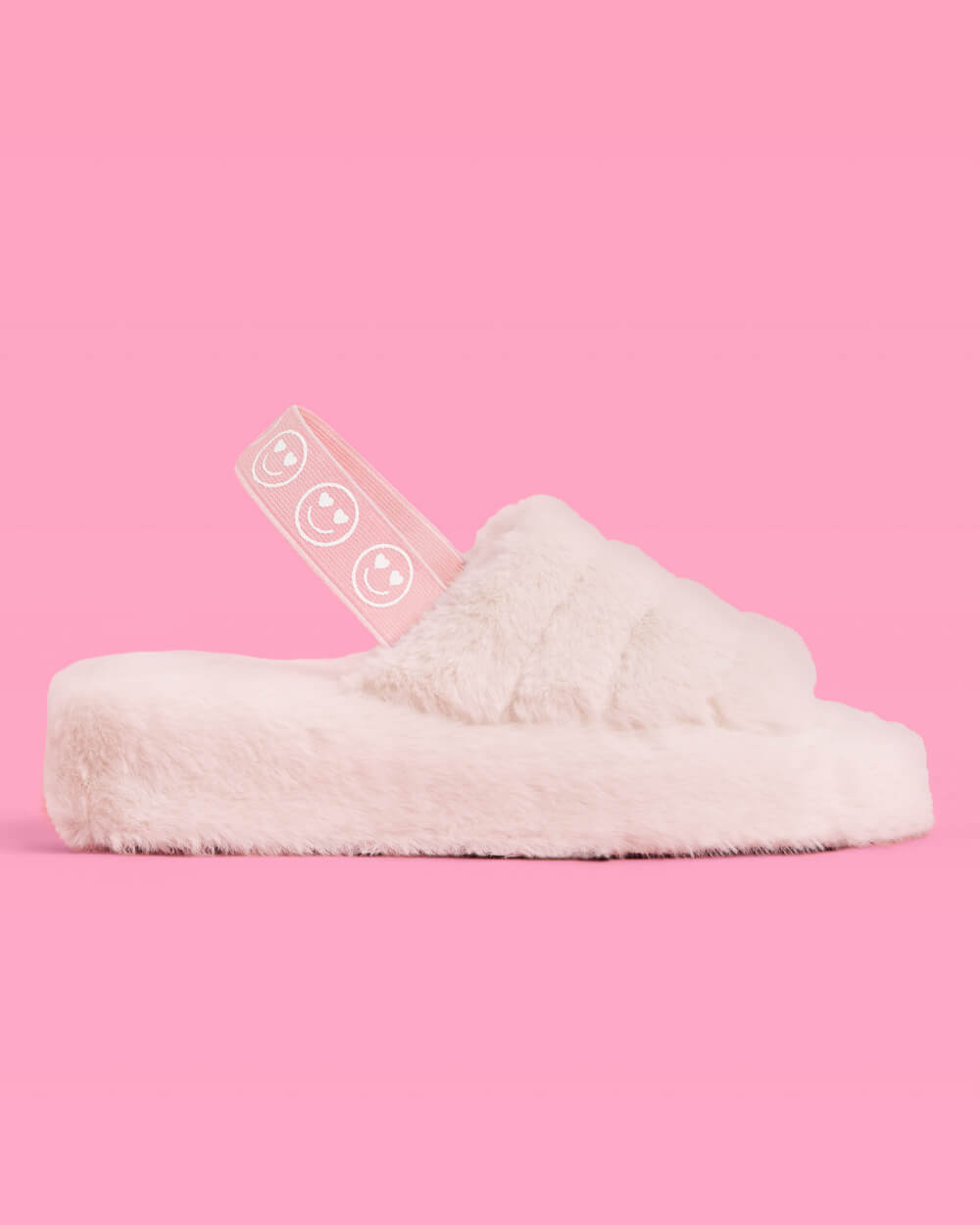 Smiley Slippers - blush fur slippers