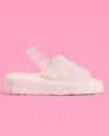Smiley Slippers - blush fur slippers