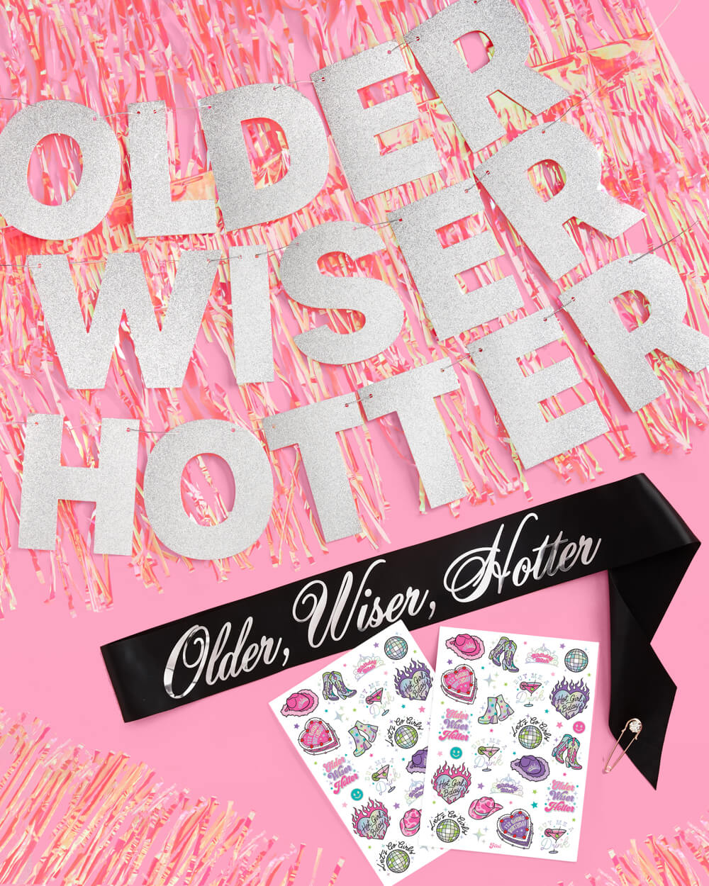 Older, Wiser, Hotter Pack - banner, sash, curtain + tats