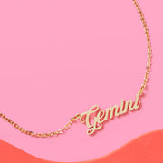 Gemini Season Necklace - gold script necklace