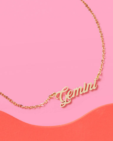 Gemini Season Necklace - gold script necklace