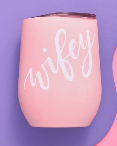 Wifey Tumbler - pink + white tumbler